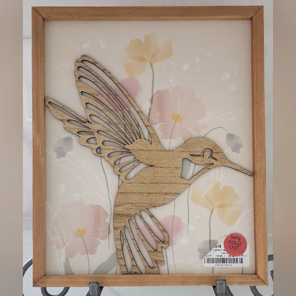 3D Wood Cut Out Butterfly Hummingbird Wall Art Picture Set Of‎ Two 10x20 New